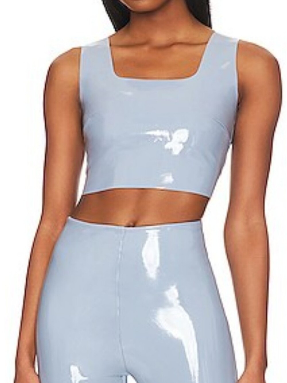 Commando Faux Patent Leather Square-Neck Crop Top In Vintage Blue Sz Medium